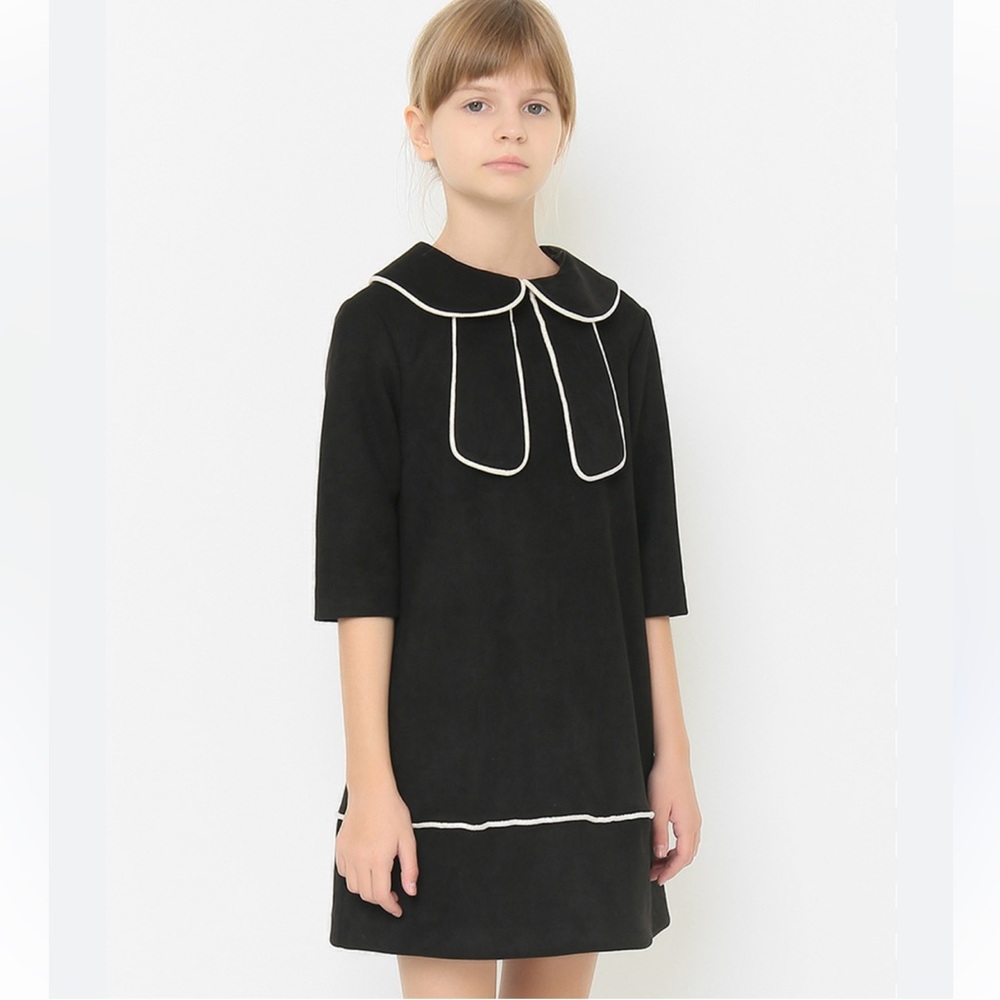 MIMISOL Classic Black Kids Dress with White Trim